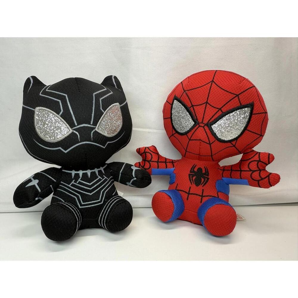 Ty Marvel Black‎ Panther & Spider-Man Beanie Plush Set Glitter Eyes Toys